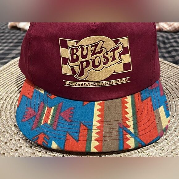 Vintage "trucker hat" snapback Buz Post Pontiac GMC Isuzu" burgundy Aztec-style - Picture 11 of 11